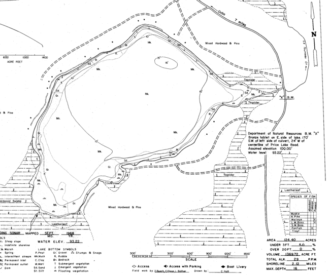 Le Tourneau Lake contour map