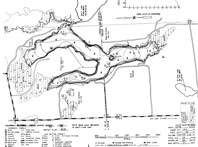 North Spirit Lake contour map