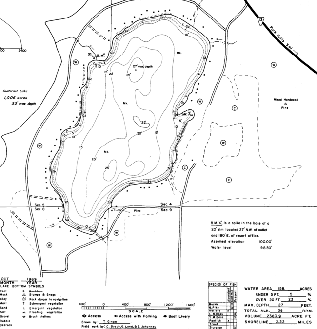 Schnur Lake contour map